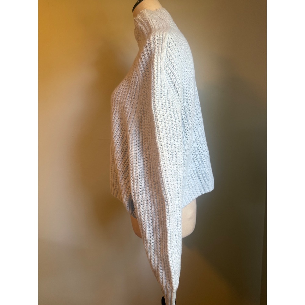 Madewell Merino Wool boho whimsi PointelleStitch Mockneck Sweater Blue Ribbed M - Picture 4 of 7